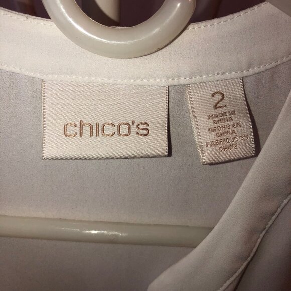 CHICOS WHITE SLEEVELESS CHIC TIE HEM JOYA TANK BUTTON-UP SIZE 2 (L) NWOT - Picture 3 of 9